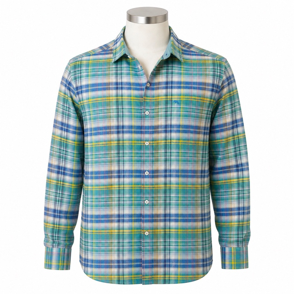 Tommy Bahama Nod to Madras Island Zone Linen Button Down Shirt Men's XXL Plaid